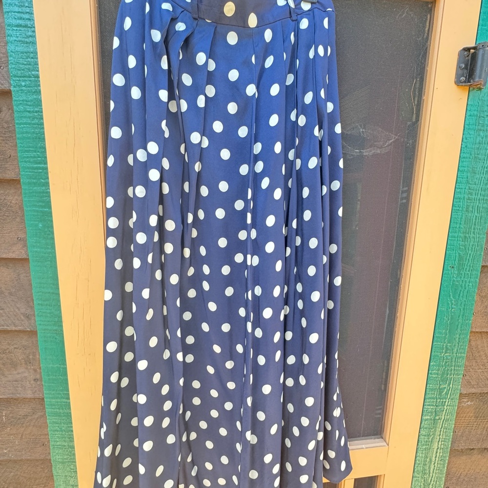Silk Navy Polka Dot Dress with White Dots